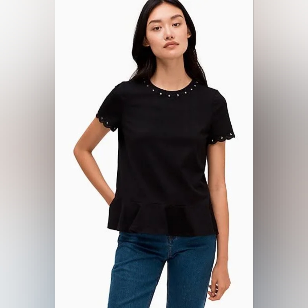 EUC Kate Spade Stud Embellished Black tee, sz L